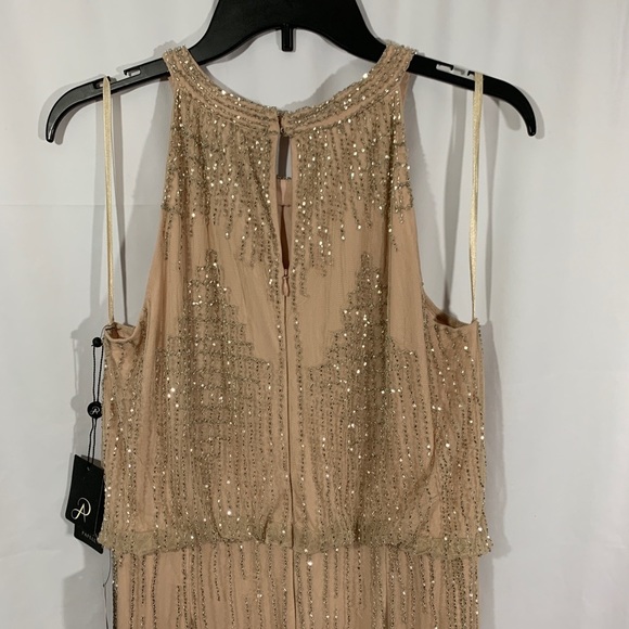 NEW Adrianna Papell Halter Beaded Blouson Gown in Taupe‎ [SZ 14 ] #A47 - Picture 7 of 10